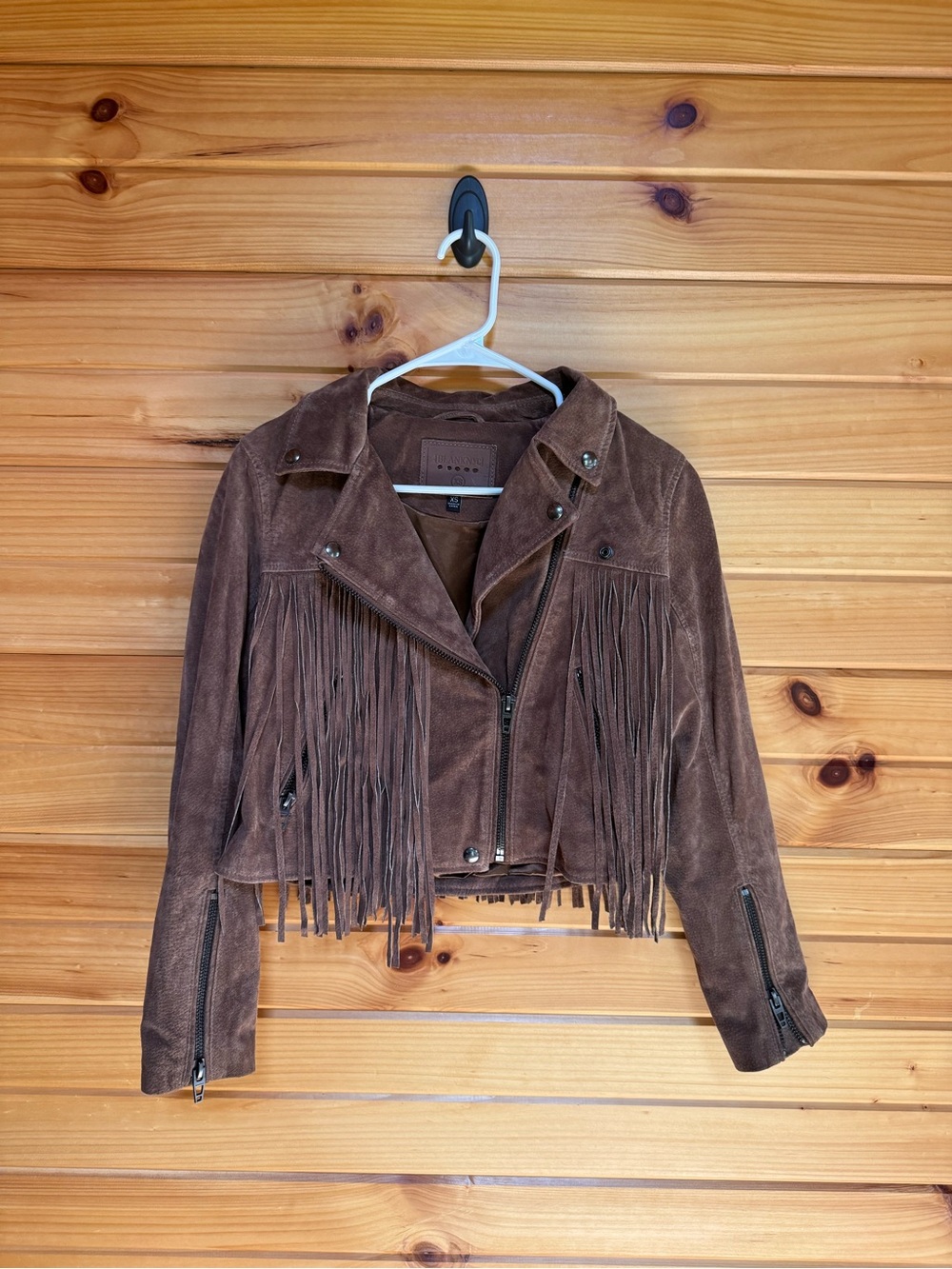 Blank NYC Brown Fringe Suede Moto Jacket